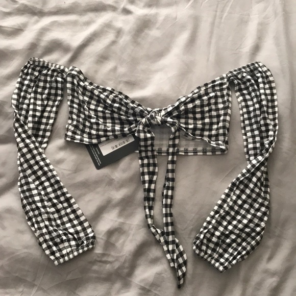 PLT BLACK GINGHAM PUFF SLEEVE TOP - Picture 2 of 4